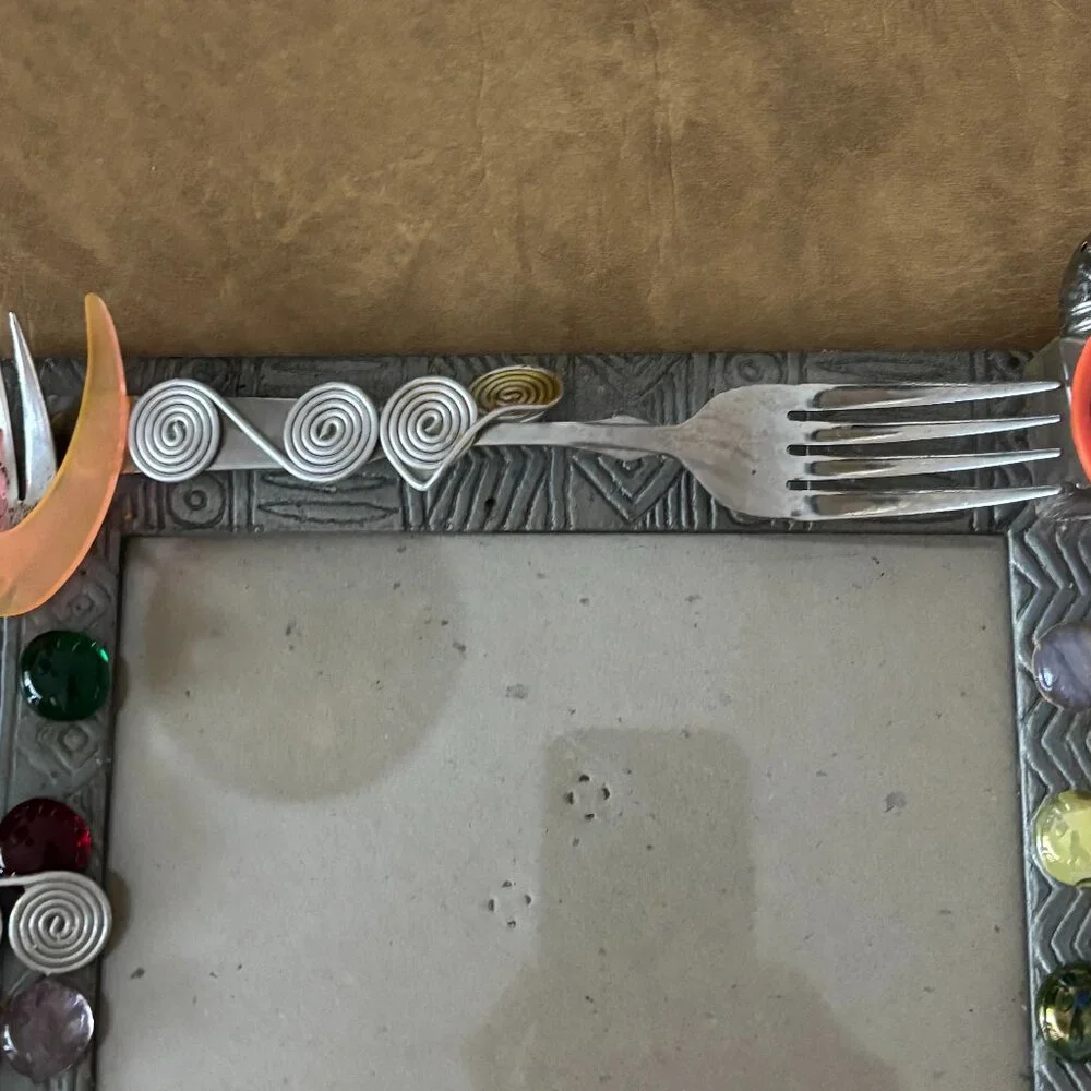 Picture Frame with Jewels and Kitchen Forks attached
